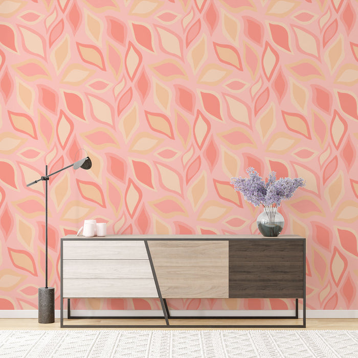 Tapeta se květinovým motivem | Design růžových a broskvových listů