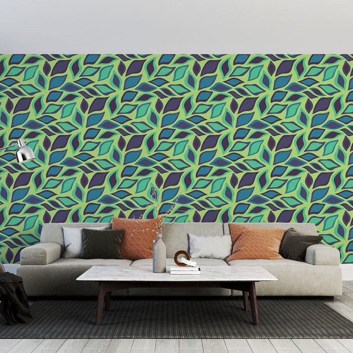 Falfestmény tapéta lombozat | Élénk és modern minta