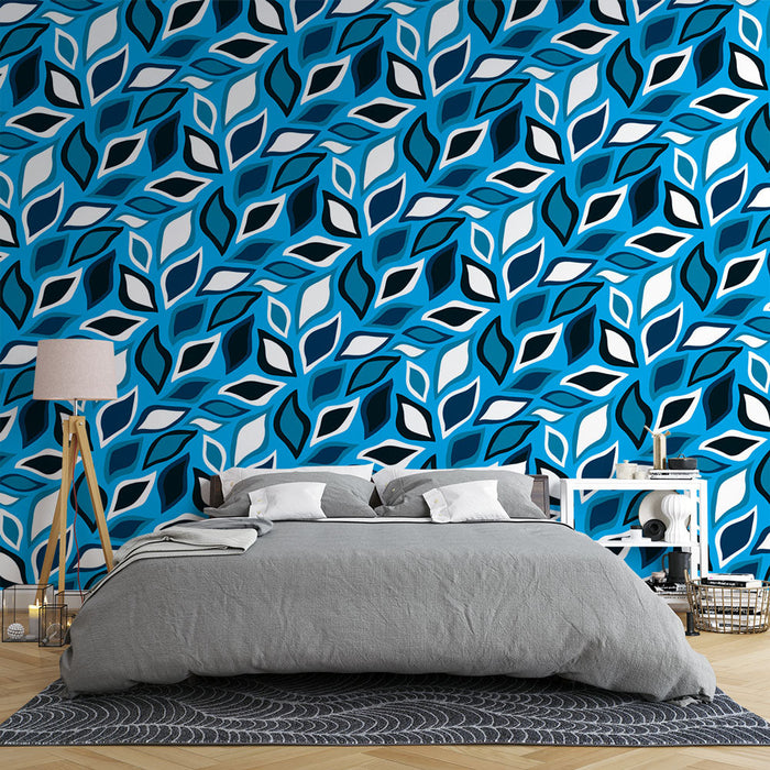 Mural Wallpaper blue patterns | Stylized leaf design