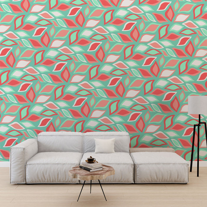 Mural Wallpaper leaves | Colorful and vibrant pattern