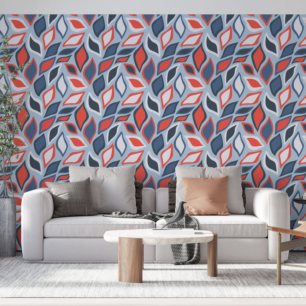 Mural Wallpaper leaves | Colorful geometric pattern — WonderMural