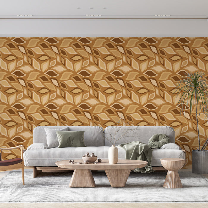 Mural Wallpaper Abstract | Beige and Brown Leaves