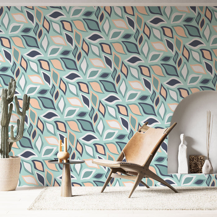 Papel de parede folhas geométricas | Design moderno em tons pastel