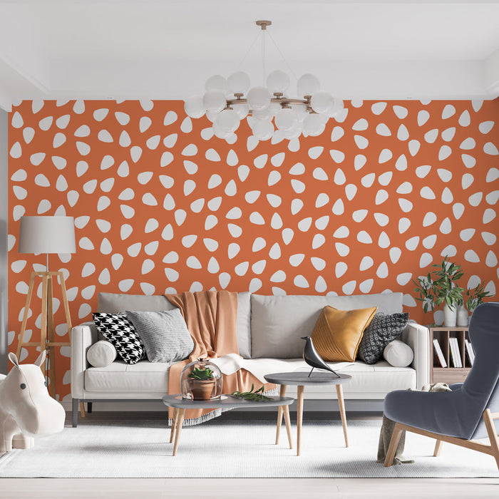 Mural Wallpaper drop patterns | Playful orange and white design