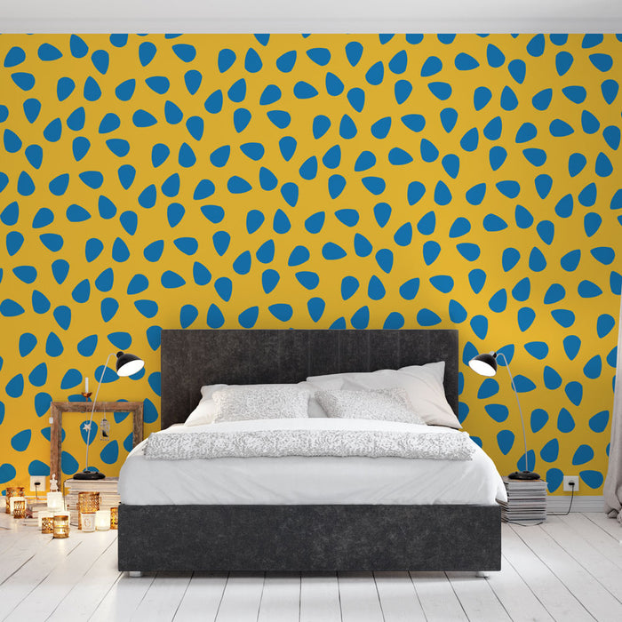 Mural Wallpaper abstract | Blue dots on yellow background