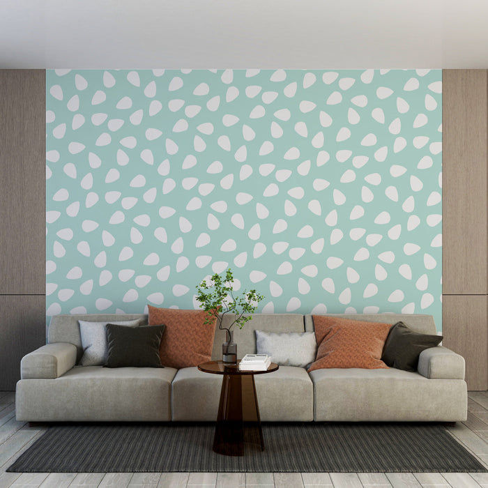 Mural Wallpaper drops | White pattern on light blue background