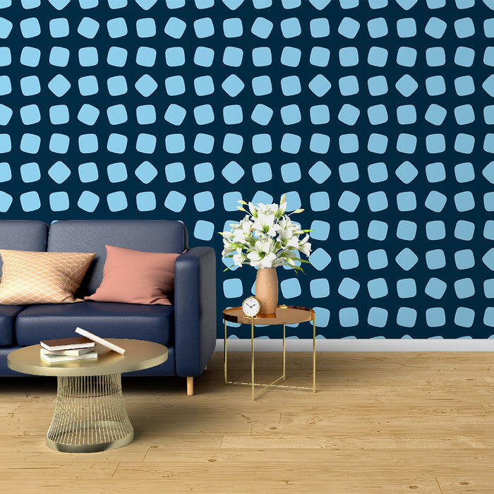 Tapet geometriskt mönster | Blå rutor på en mörk bakgrund