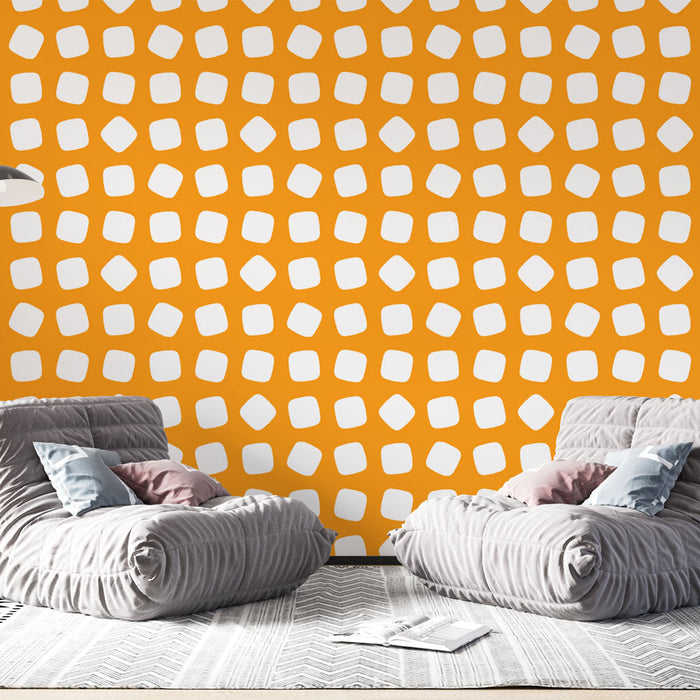 Tapeta s ​​geometrijskim motivom | Bijeli kvadrati na narančastoj pozadini