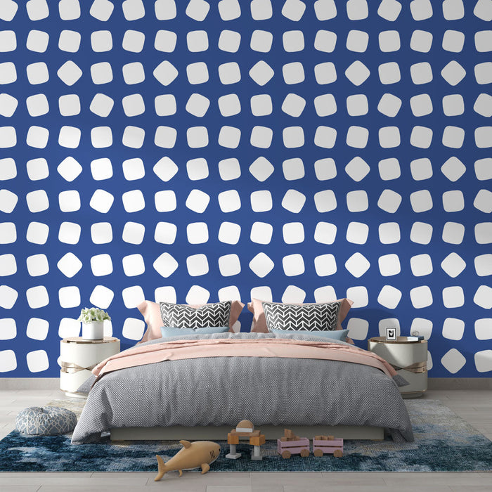 Tapeta geometryczna | Biały wzór na niebieskim tle