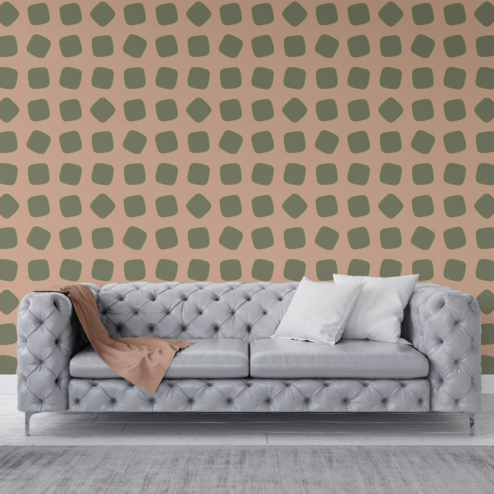 Tapeta Geometryczna | Abstrakcyjny Wzór Zielony i Beżowy