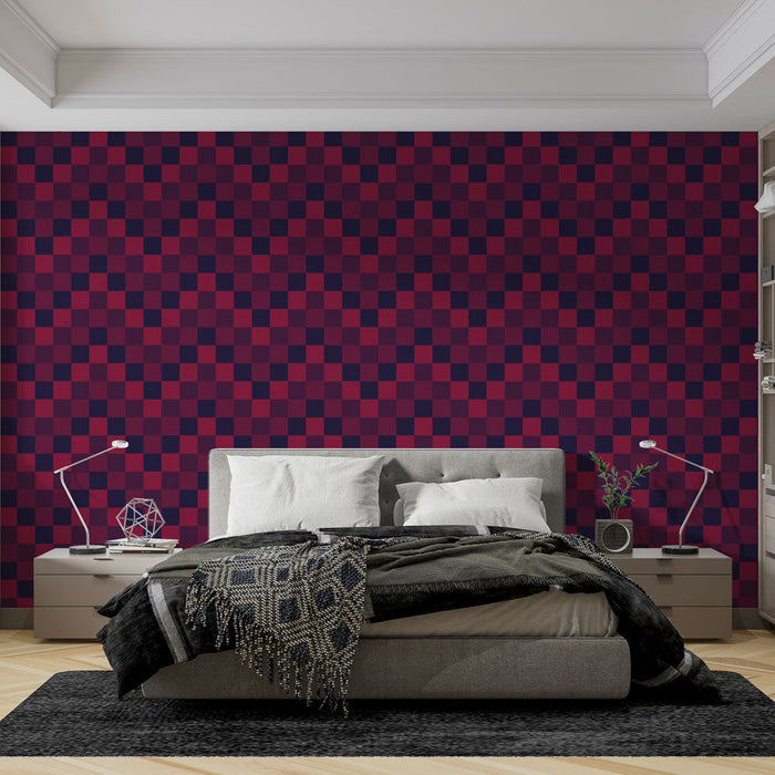 Mural Wallpaper checkerboard | Burgundy and black pattern