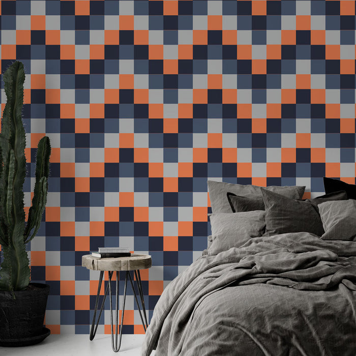 Mural Wallpaper with geometric patterns | Orange and blue zigzag