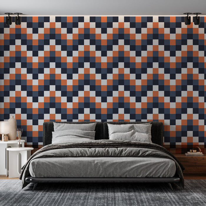 Tapete geometrisch | Orange und marineblaues Zickzackmuster