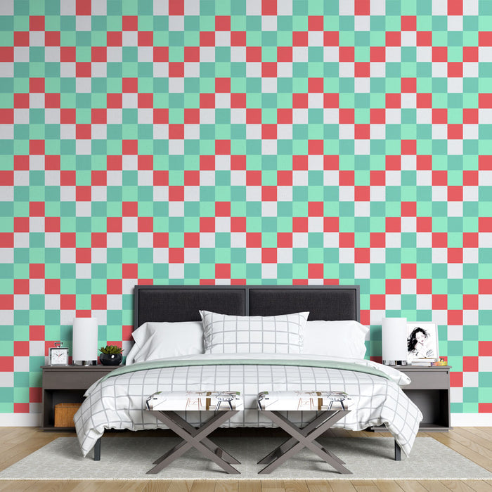 Mural Wallpaper chevron patterns | Red and green