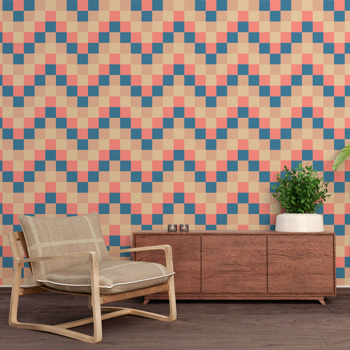 Carta da parati geometrica | Motivo a scacchi colorato
