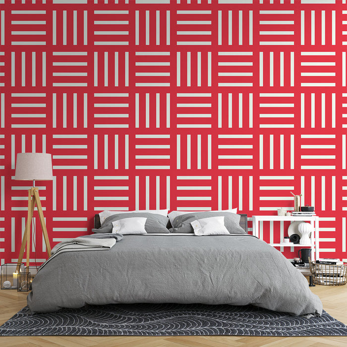 Fototapet grafik | Rødt og hvidt geometrisk mønster