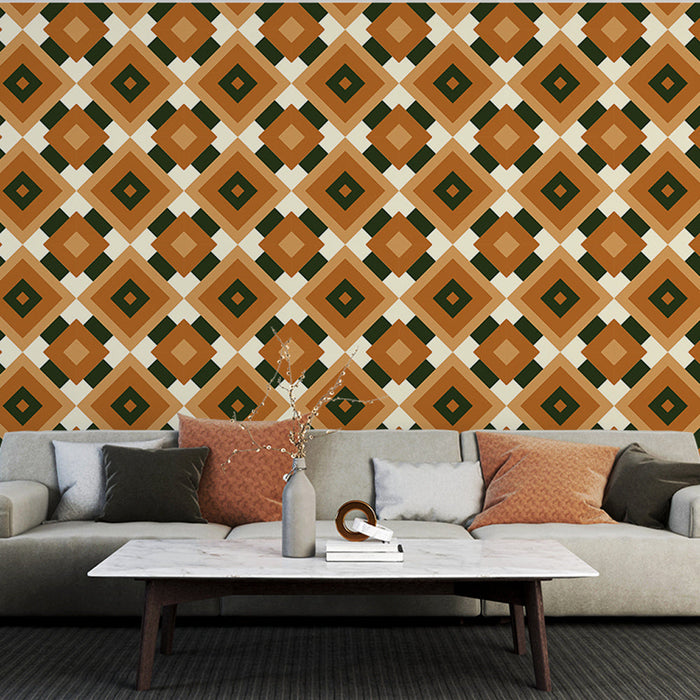 Falfestmény tapéta geometrikus | Narancs és barna gyémánt minta