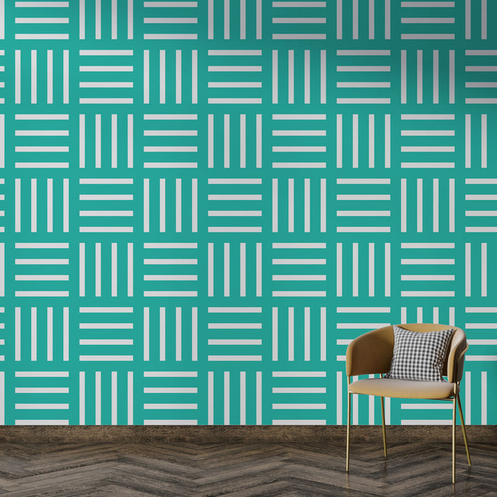 Tapet geometric | Model turcoaz și alb