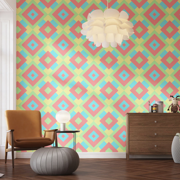 Tapetti geometrinen | Pastelliväriset timanttikuvioinnit
