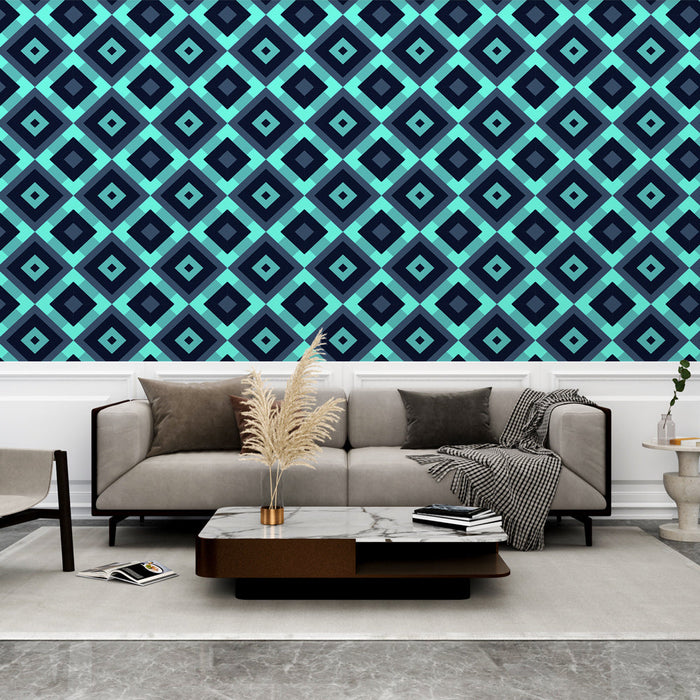 Carta da parati geometrica | Motivo a diamante blu e nero