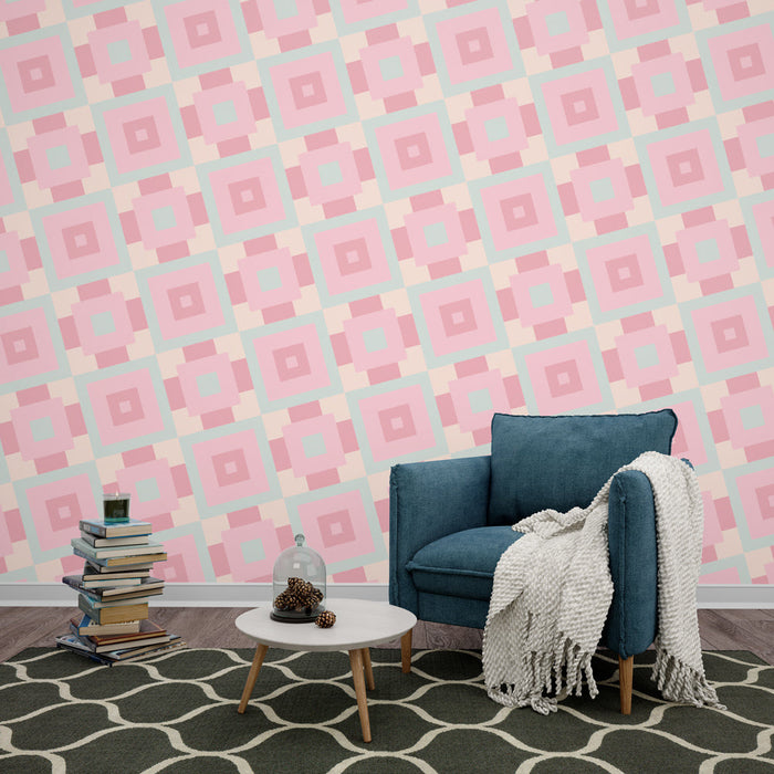 Tapet geometric roz | Design retro