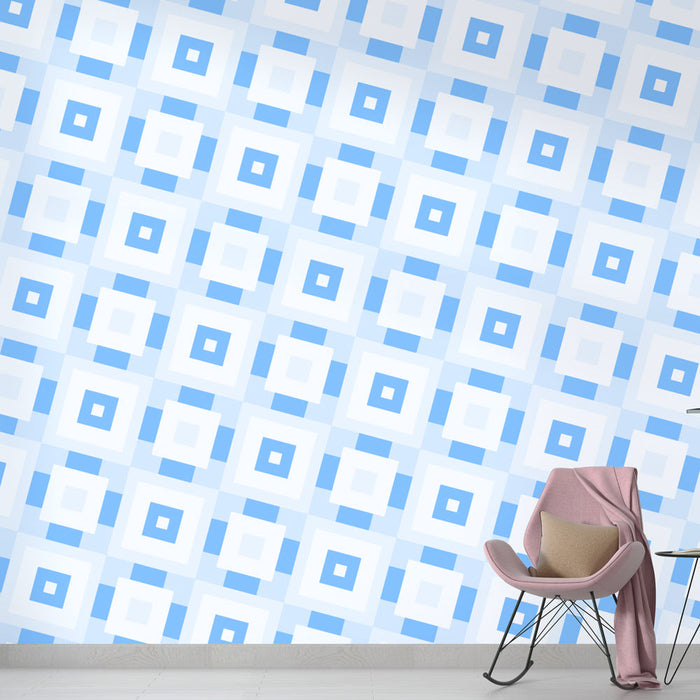 Tapetti geometrinen | Siniset ja valkoiset ruudut