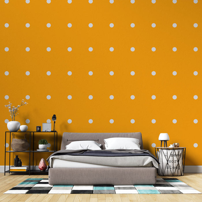 Mural Wallpaper polka dots | Orange and white pattern