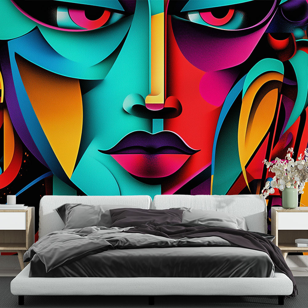 Mural Wallpaper Abstract | Colorful Face — WonderMural