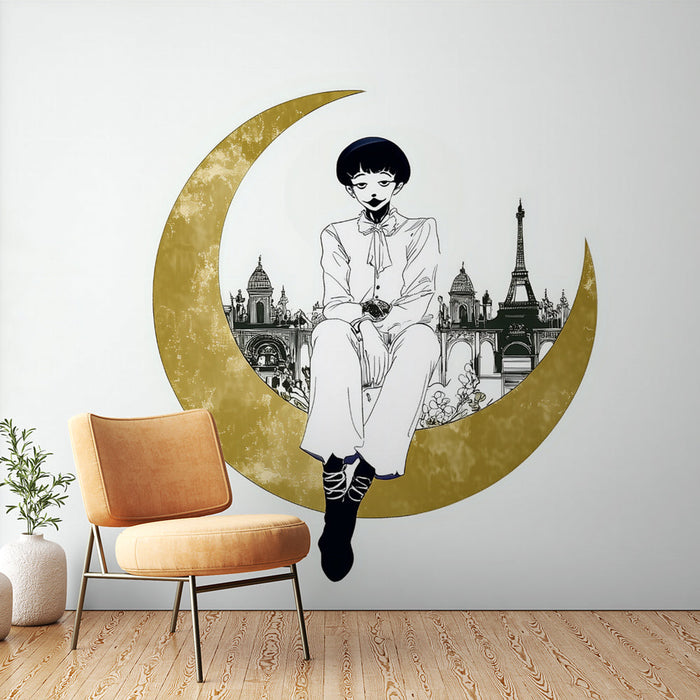 Tapeta zlatni mjesec | Elegantna ilustracija lika