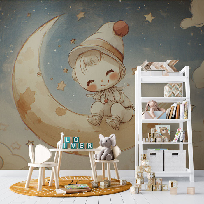 Tapet mural lunar | Copil visător pe lună