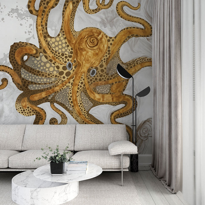 Tapetti merirosvokorallia | Kultainen meriaiheinen suunnittelu