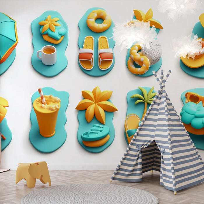 Tapete Sommerwandgemälde | Bunte Strandikonen