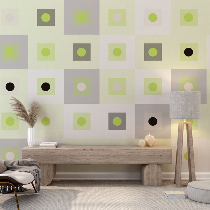 Mural Wallpaper geometric | Modern circles and squares pattern