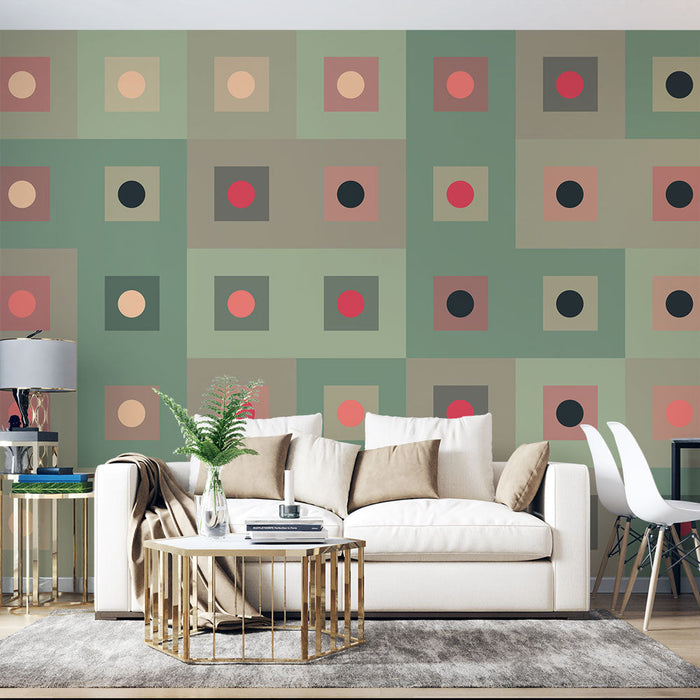 Colorful Geometric Mural Wallpaper | Retro Design with Green and Pink Shades