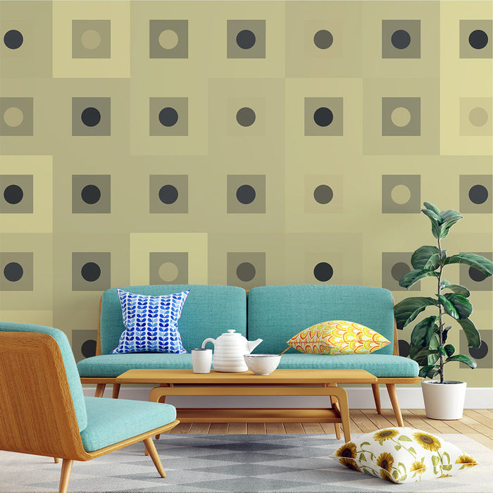 Papel de parede geométrico | Padrões de quadrados e círculos bege