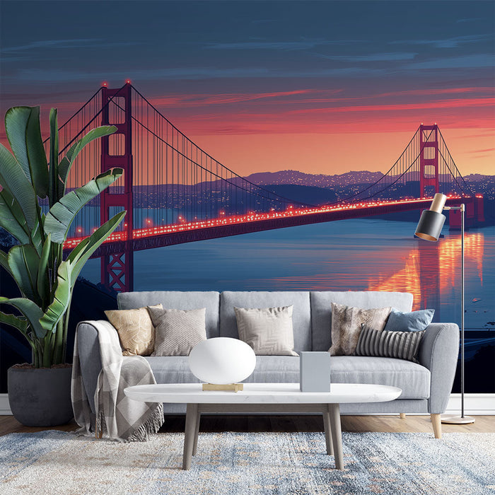 Muraaltapeet ikooniline sild | Päikeseloojang lahe kohal