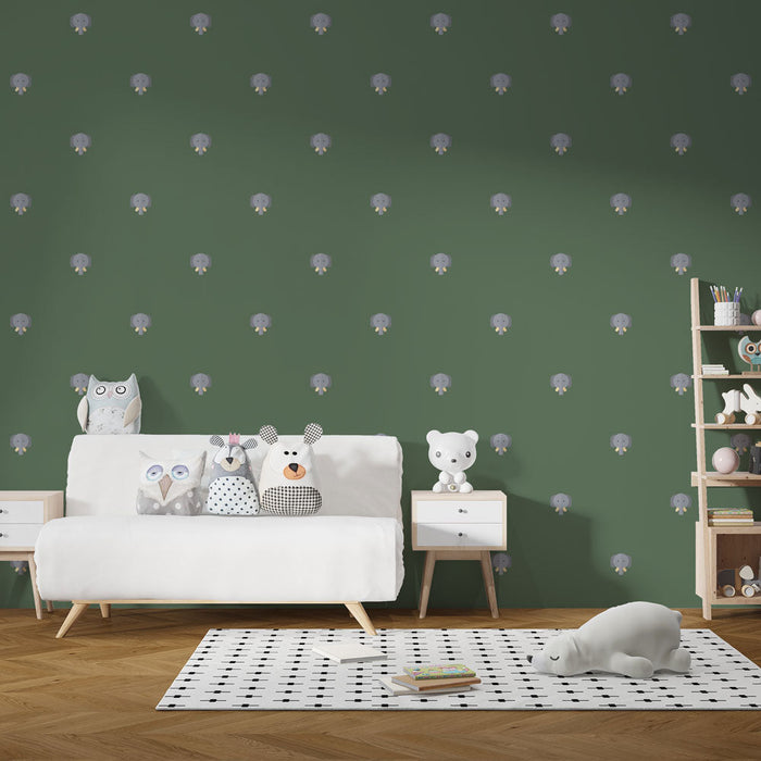 Mural Wallpaper elephants | Cute pattern on green background