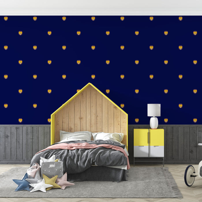 Foto Behang leeuwenpatroon | Elegante blauwe en gouden stijl