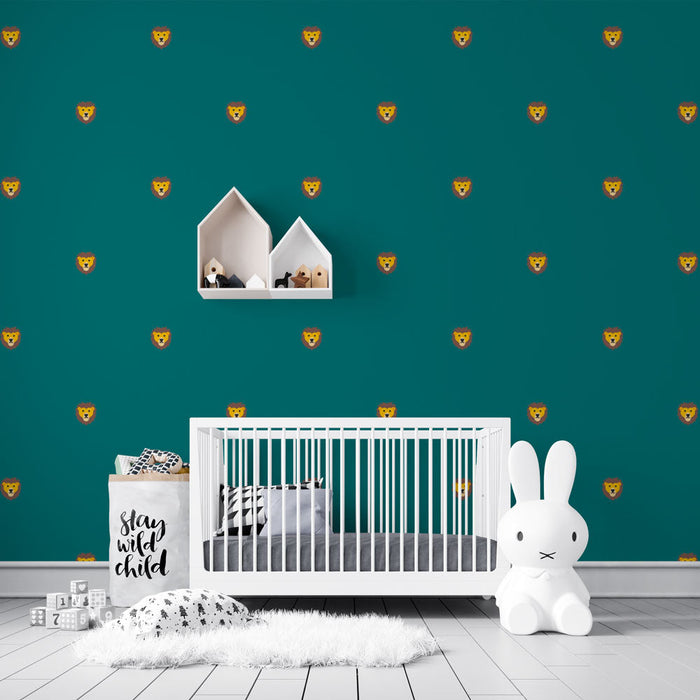 Muraaltapeet lõvi | Loomamuster rohelisel taustal