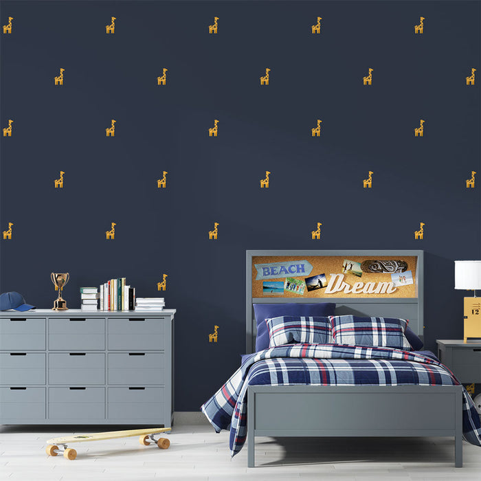 Tapet girafa | Design minimalist pe fundal albastru marin