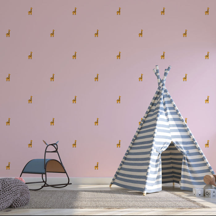 Papel de parede girafas | Design lúdico em fundo rosa