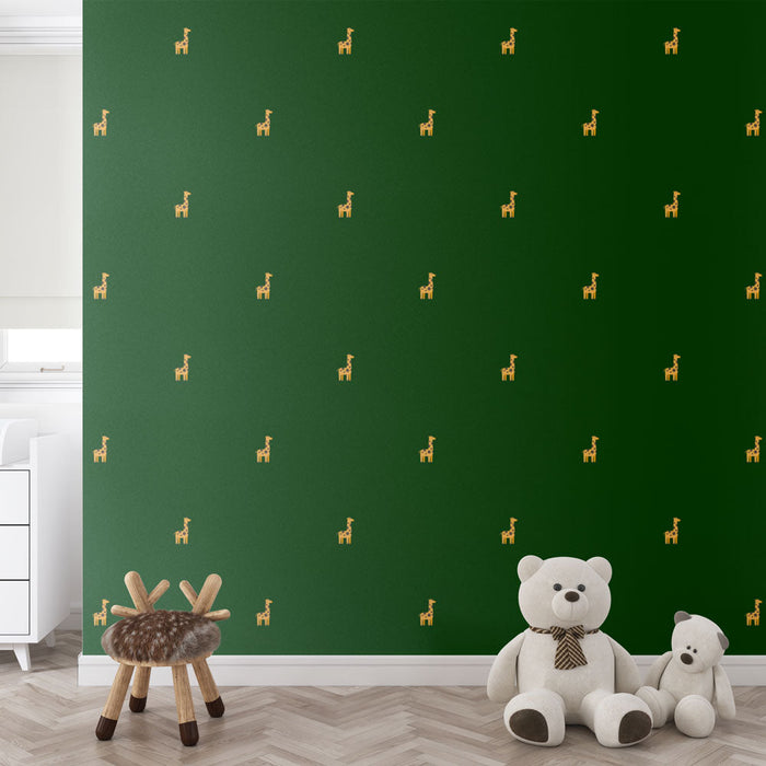 Fototapet zürafa | Yeşil zemin üzerinde altın desen