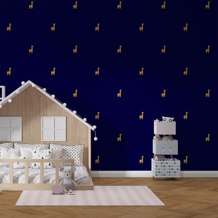 Foto Behang giraffe | Minimalistisch goud ontwerp op marineblauwe achtergrond