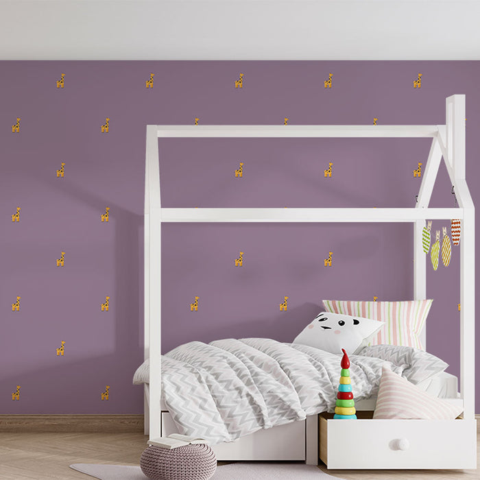 Ταπετσαρία καμηλοπάρδαλη | Χαριτωμένο μοτίβο σε μοβ φόντο