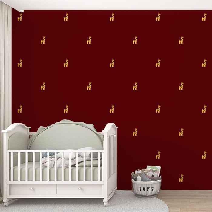Papel pintado giraffe | Patrón dorado sobre fondo burdeos