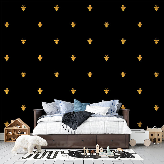 Tapete Giraffe | Goldenes Muster auf schwarzem Hintergrund