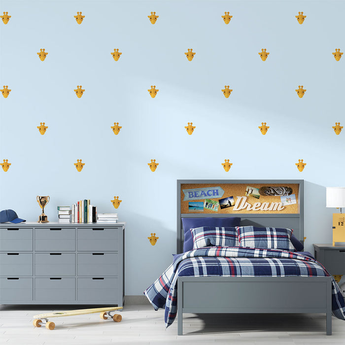 Tapet giraf | Legende girafhoved på blå baggrund