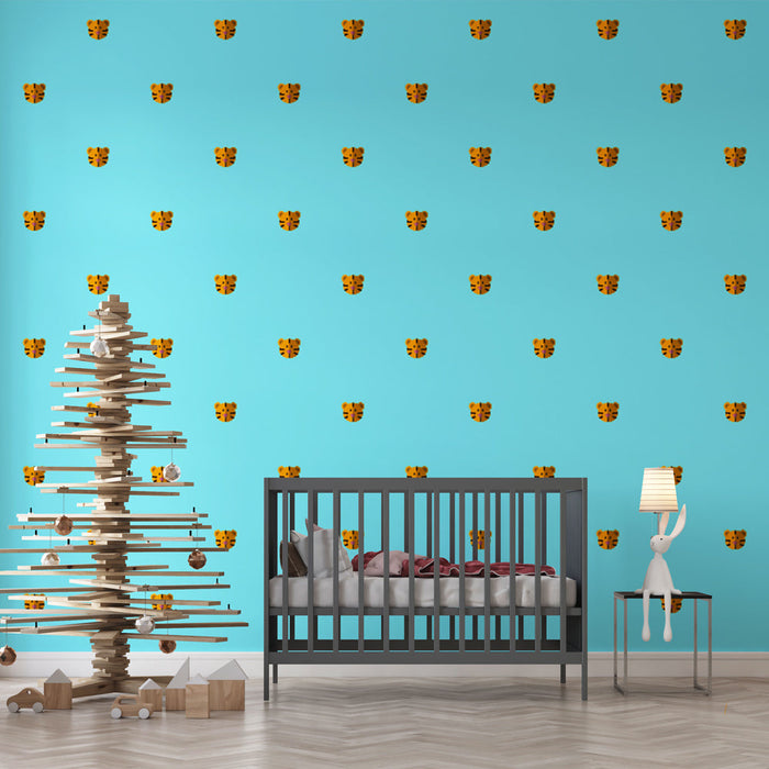 Tapet tiger | Sjove mønstre på en blå baggrund