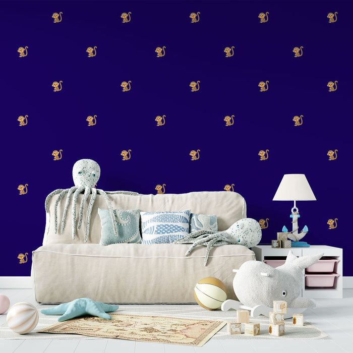 Fototapet maymun | Koyu mavi arka plan üzerinde eğlenceli desen