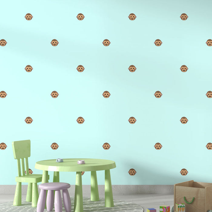 Fototapet maymun | Açık mavi arka plan üzerinde eğlenceli desenler